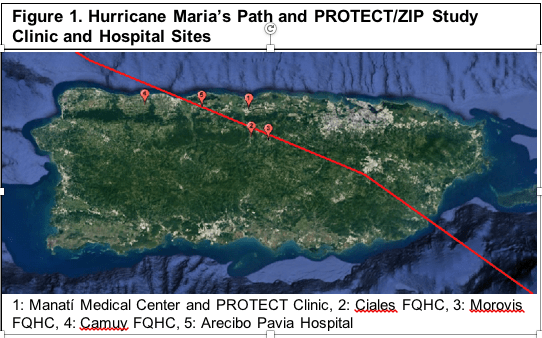 Hurricane Maria's Path and PROTECT/CRECE Clinics